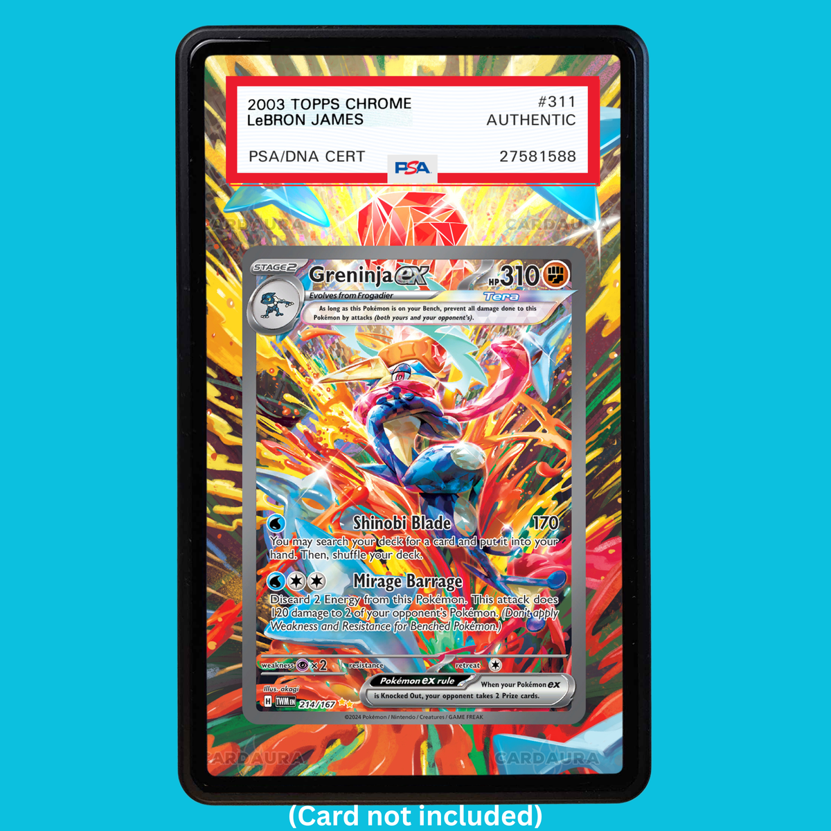 Showcase your Greninja EX 214/167 with a premium extended art display case designed for graded Pokémon cards. This collectible display combines hand-drawn extended artwork, a magnetic aluminum case, and UV-protective tempered glass to help protect and elevate your Greninja EX 214/167 Pokémon card.
