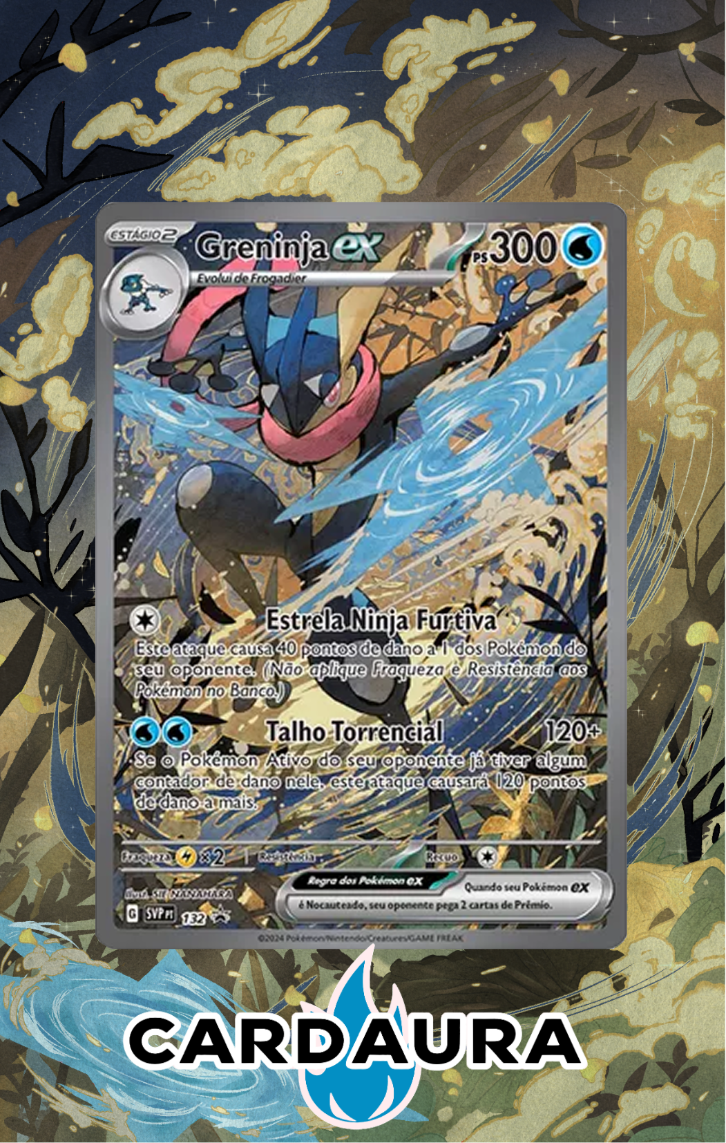 Greninja Ex Promo 132 | Shrouded Fable CardAura - Extended Art + Display Case (Raw)